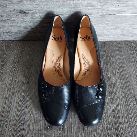 Sofft Black Leather Slip On Kitten Heel Pumps Size 9M - Picture 3 of 9